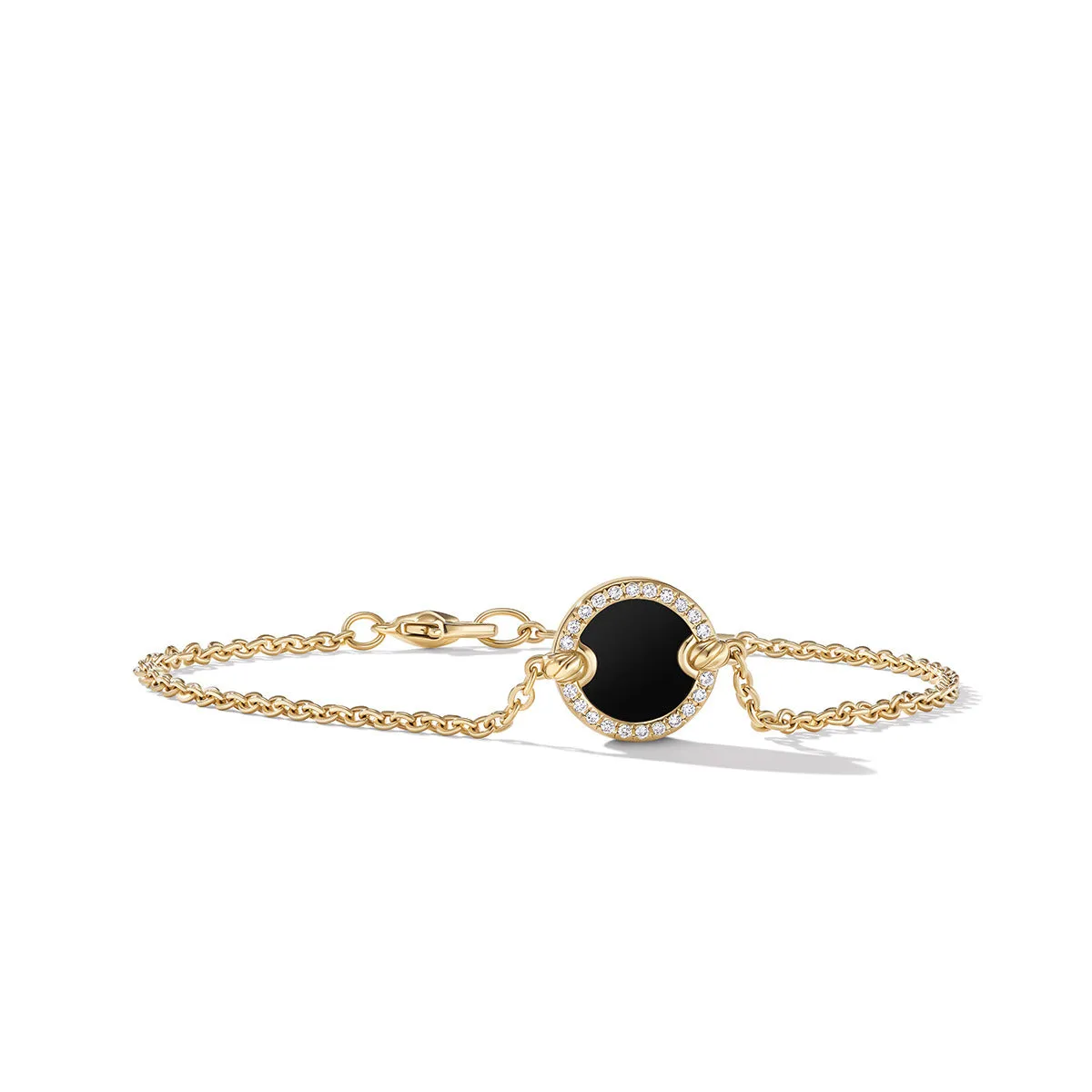 Center Station Chain Bracelet in 18K Yellow Gold with Black Onyx and Pave Diamonds