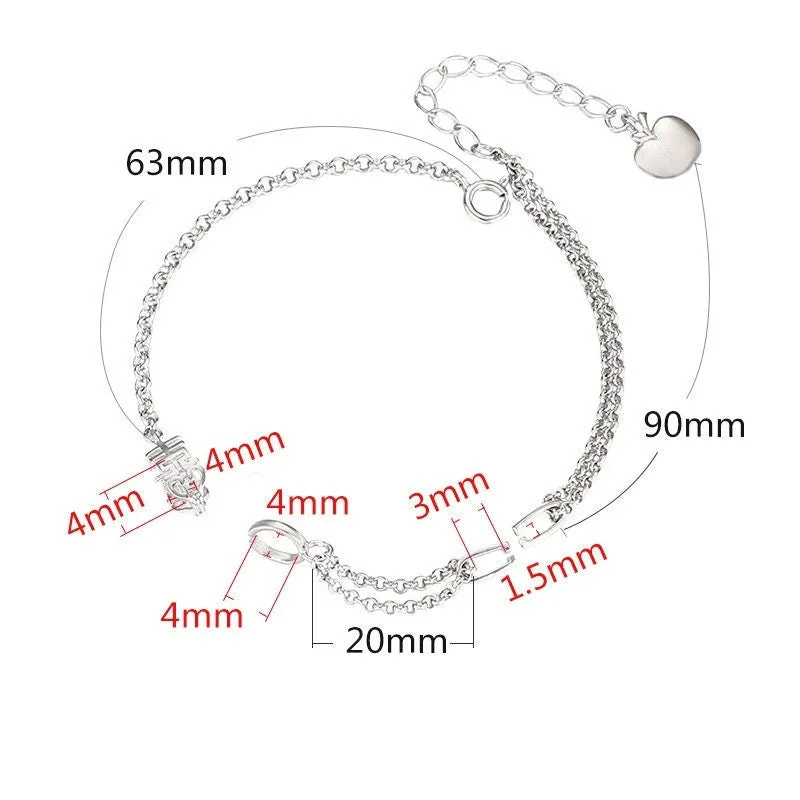 Chain Clip Clasp Bangle Mount Bracelet Setting Fine Silver White Gold Sterling 925 4 mm For Two Stones Beads No Prongs DIY Jewelry Wholesale