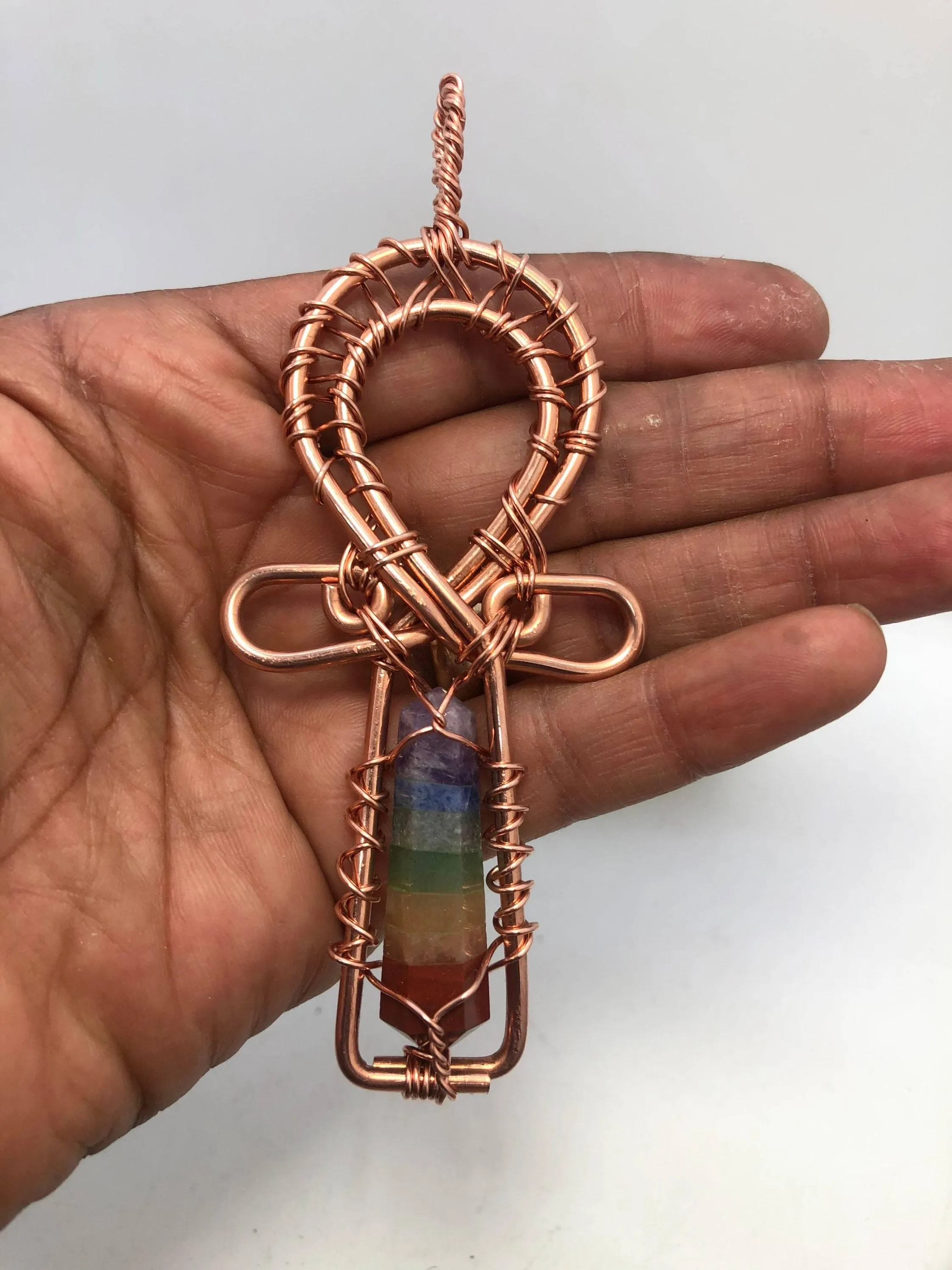 Chakra Copper Ankh Wirewrapped Pendant