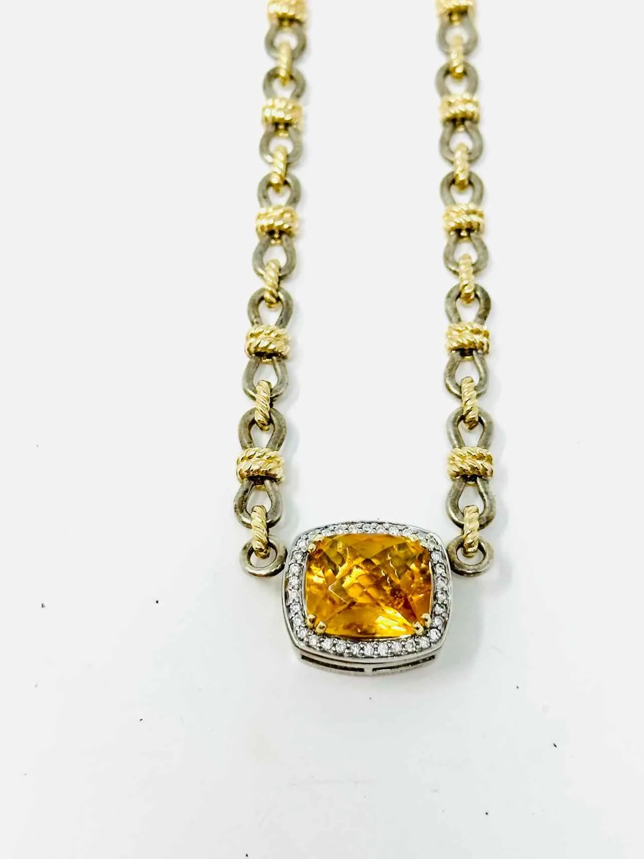 Charles Krypell Yellow/Clear Gemstone 14K Gold Jewelry Necklace