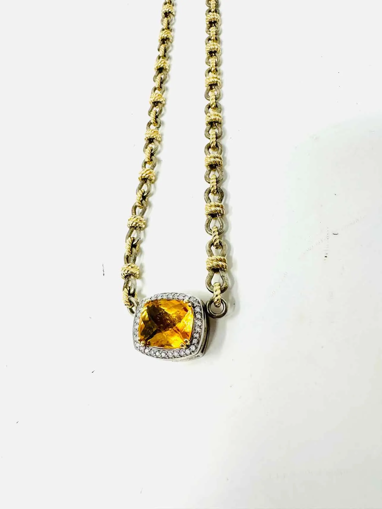 Charles Krypell Yellow/Clear Gemstone 14K Gold Jewelry Necklace