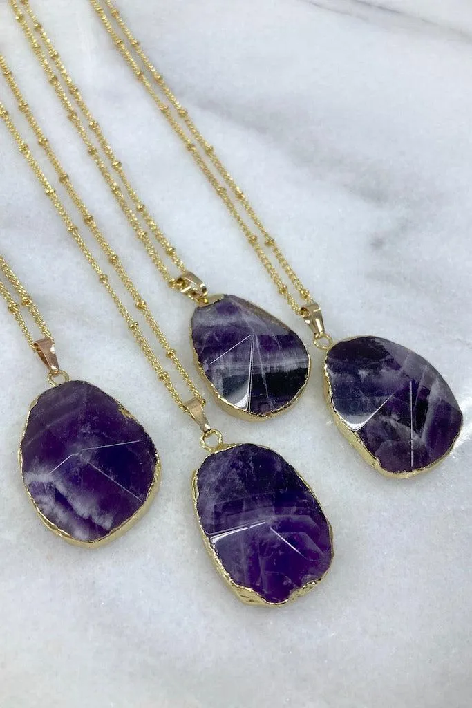 Chevron Amethyst Gold Necklace