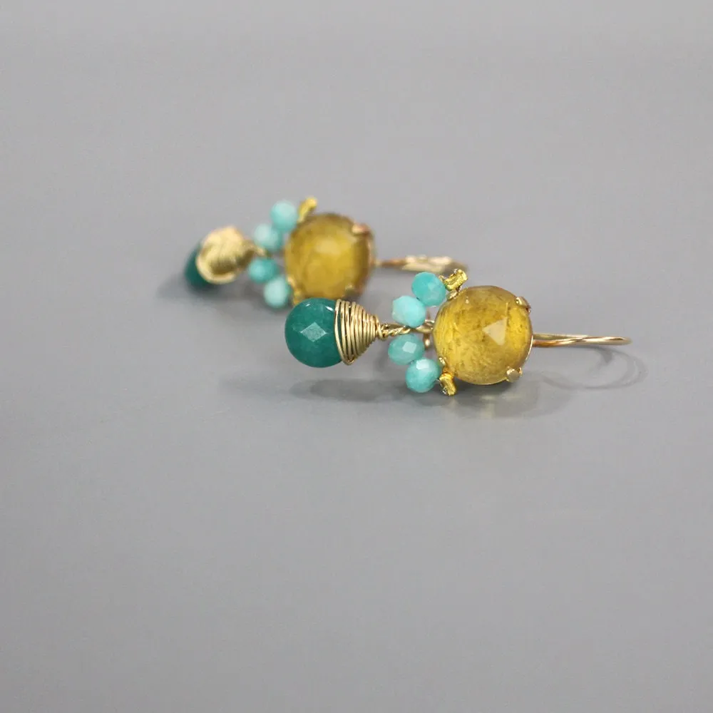 Citrine Amazonite Jade Clover Earrings