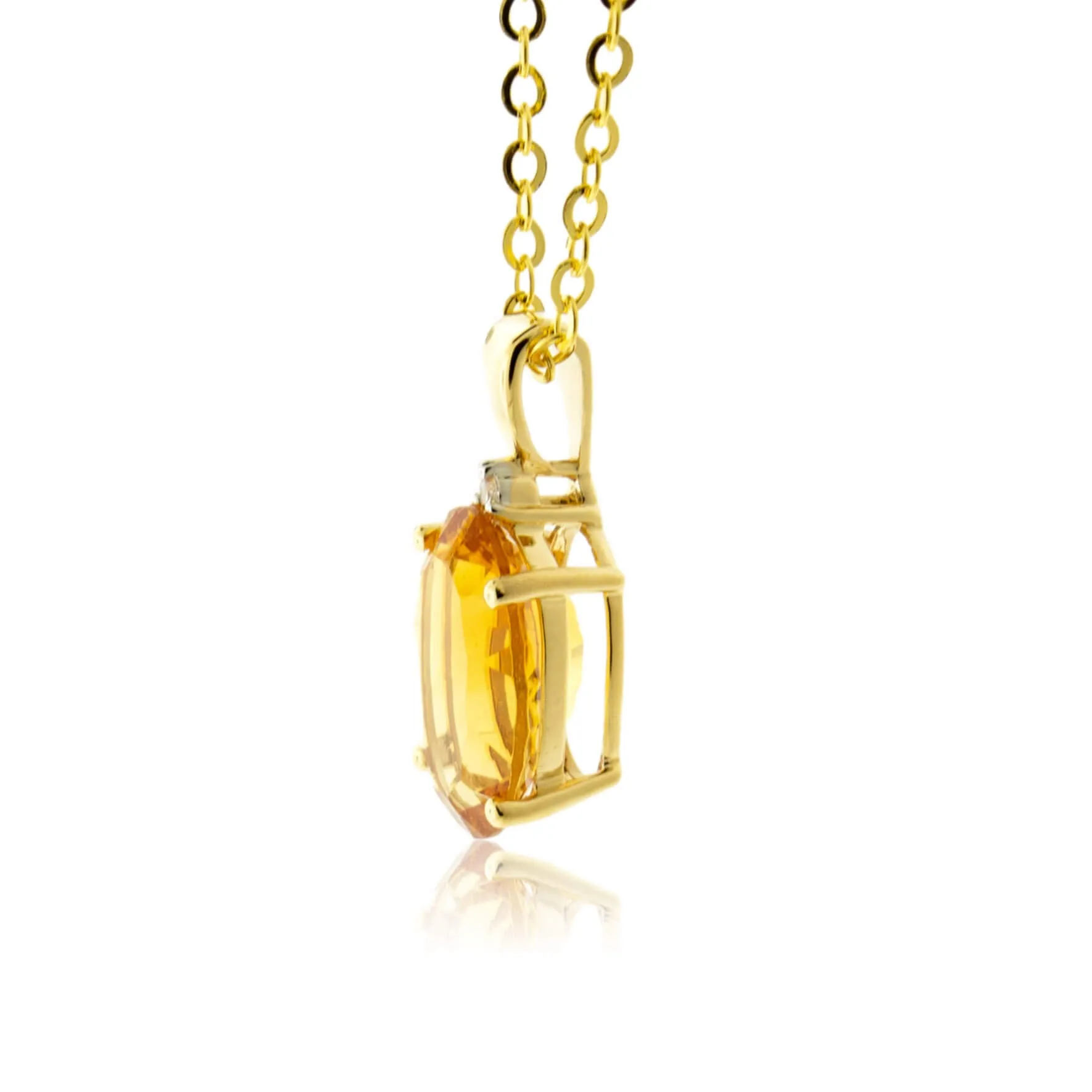 Citrine & Diamond Accented Pendant w/Chain