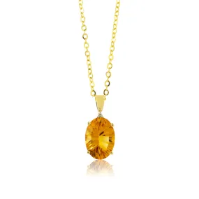 Citrine & Diamond Accented Pendant w/Chain