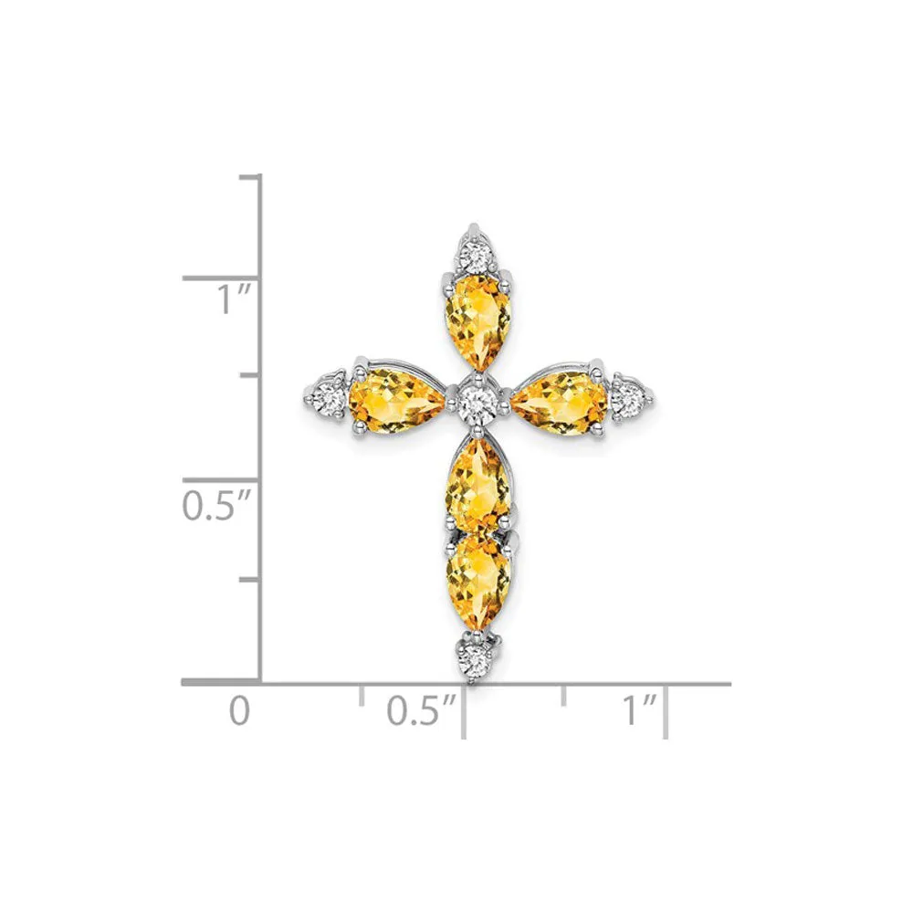 Citrine and Diamond Cross Pendant (14K)