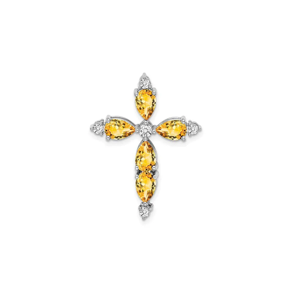 Citrine and Diamond Cross Pendant (14K)