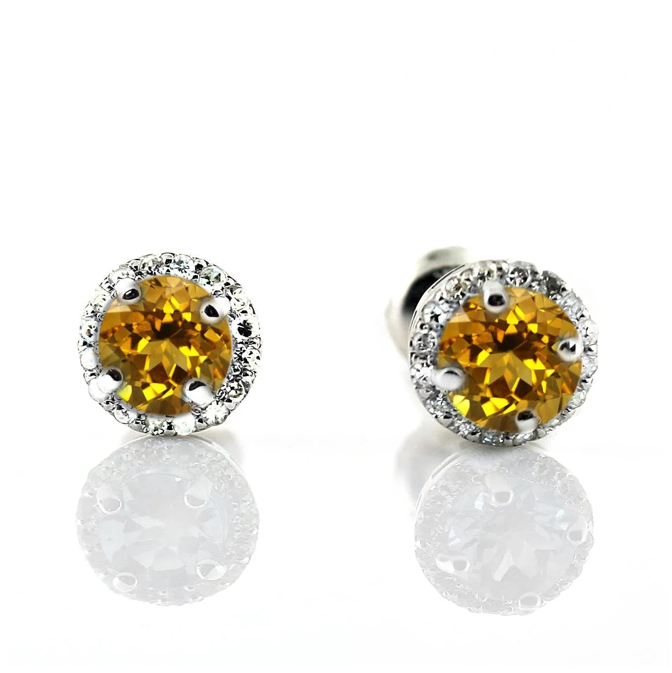 Citrine Diamond Halo Stud Earrings