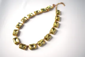 Citrine Yellow Crystal Collet Necklace | Large Octagon Riviere