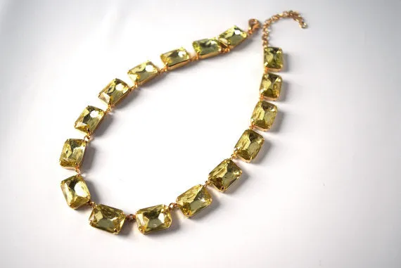 Citrine Yellow Crystal Collet Necklace | Large Octagon Riviere