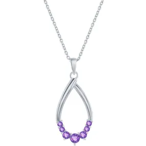 Classic Women's Necklace - Sterling Silver Pear-shaped Amethyst Gemstone | M-6949