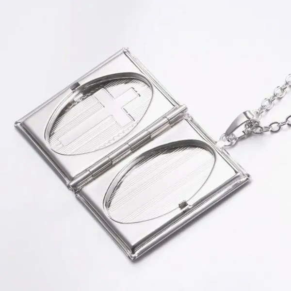 Classy Men Silver Bible Locket Pendant Necklace