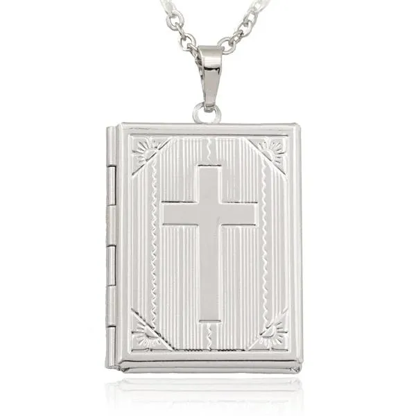 Classy Men Silver Bible Locket Pendant Necklace