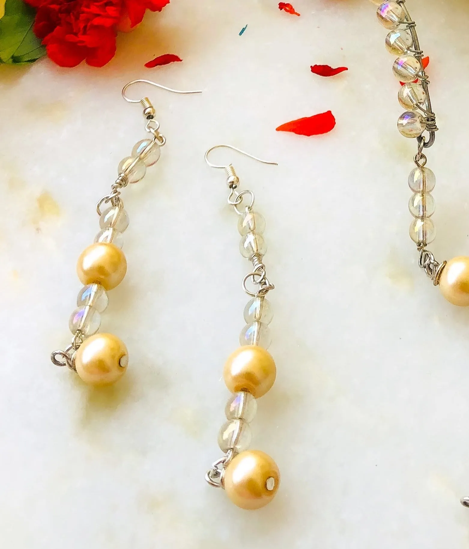 Clear crystal pearl earrings