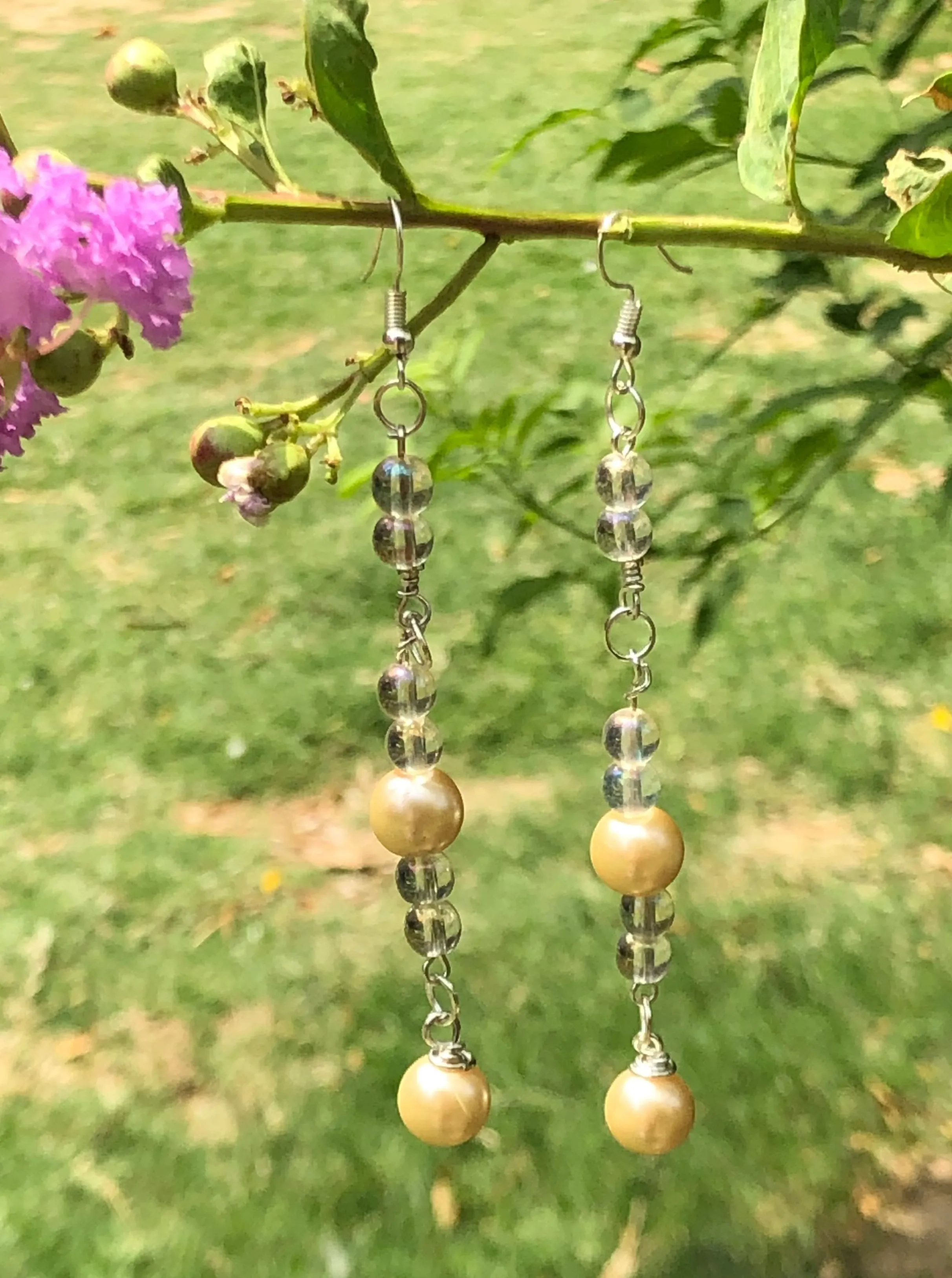 Clear crystal pearl earrings