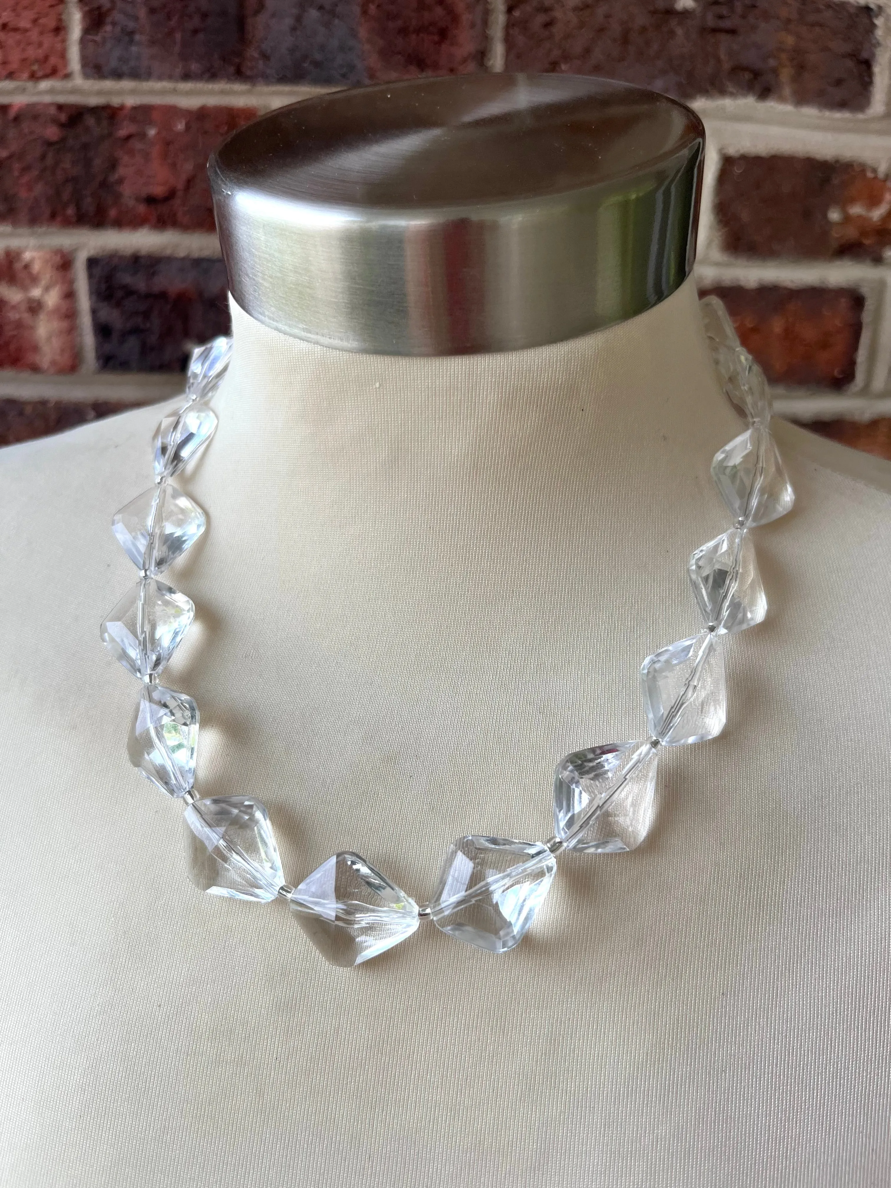 Clear Lucite Multi Strand Beaded Acrylic Geometric Statement Necklace - Krista