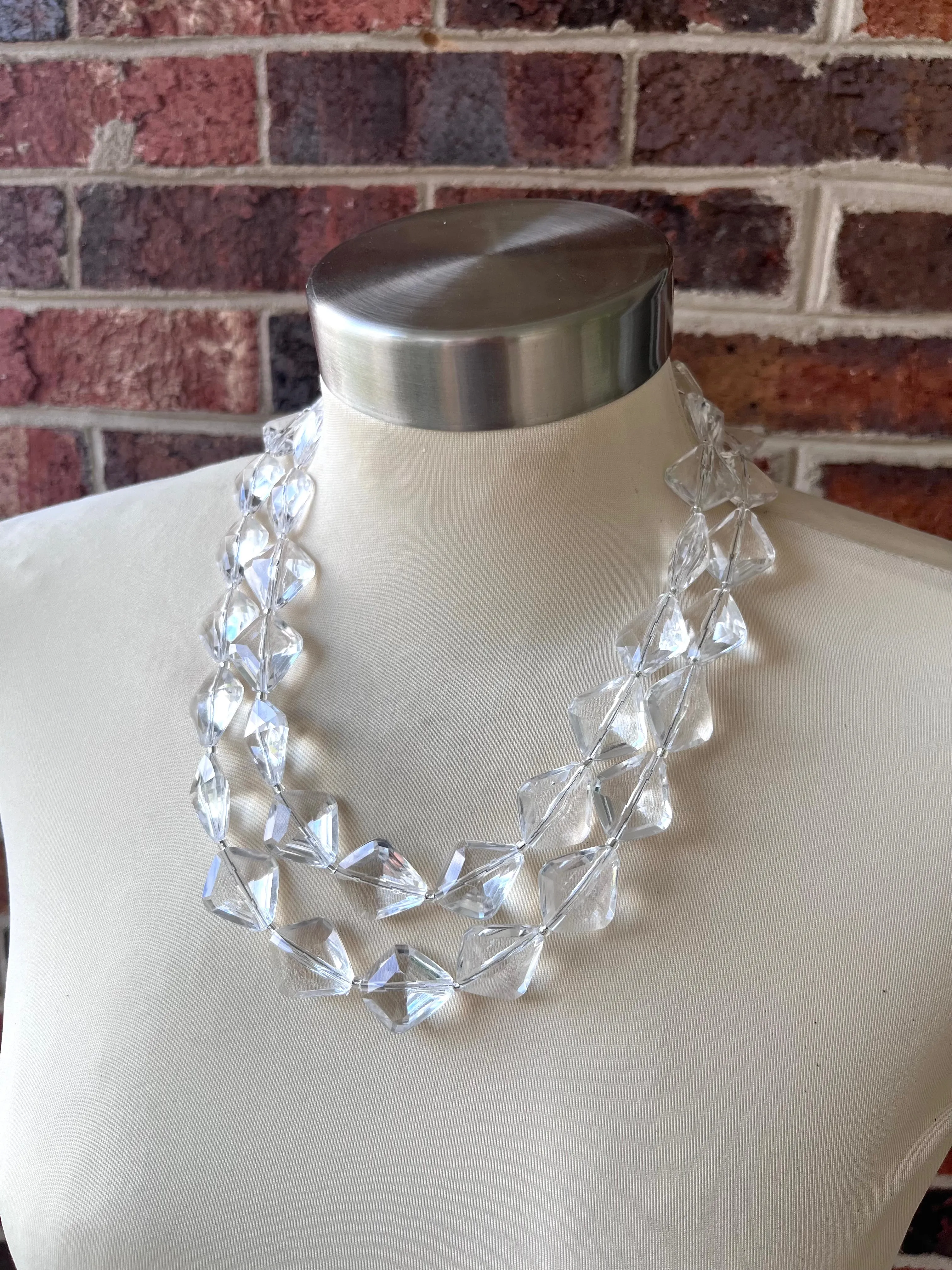 Clear Lucite Multi Strand Beaded Acrylic Geometric Statement Necklace - Krista