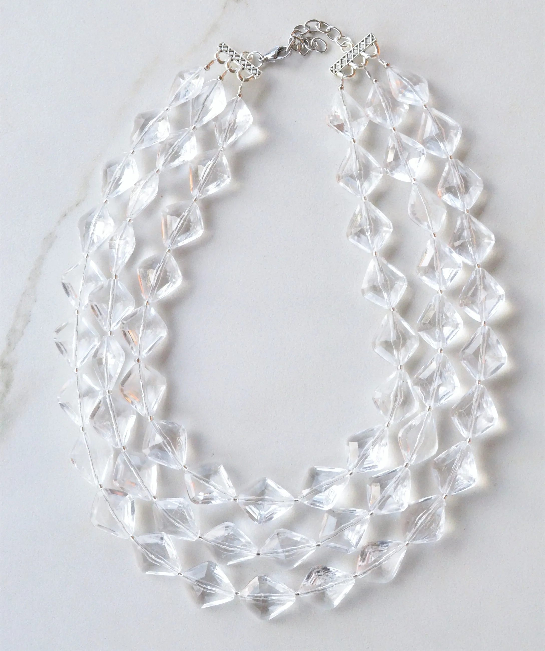 Clear Lucite Multi Strand Beaded Acrylic Geometric Statement Necklace - Krista