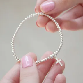 Cross on Silver Ball Bead Bracelet