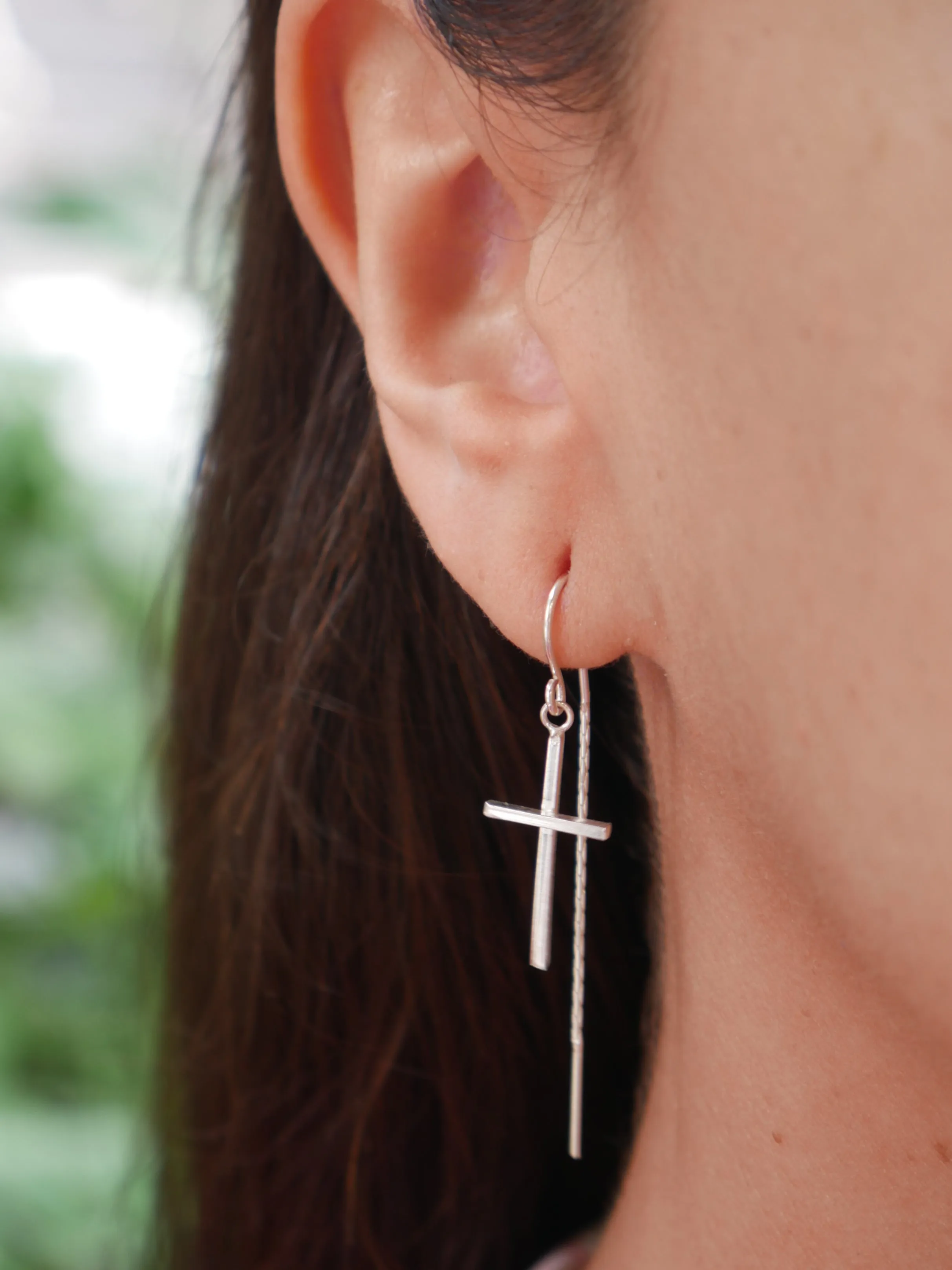 Cross Thread Earrings, Threader .925 Sterling Silver Threader Hypoallergenic Earrings