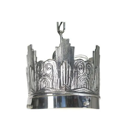 Crown Art Deco Pendant in Polished Nickel with Black Stencil Shade  #2212