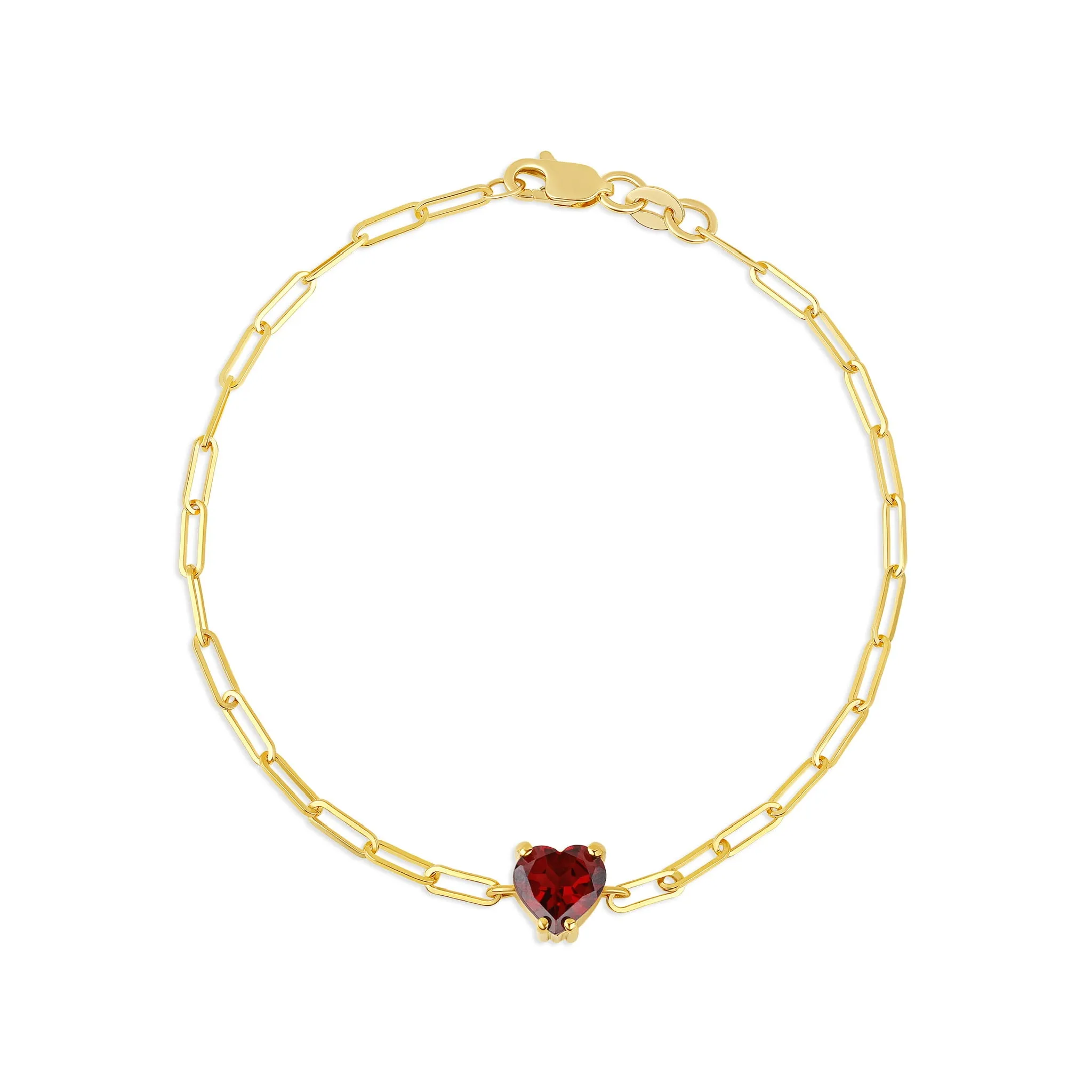 Custom Solitaire Gemstone Heart PaperClip Bracelet