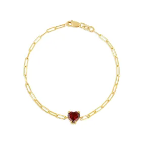 Custom Solitaire Gemstone Heart PaperClip Bracelet