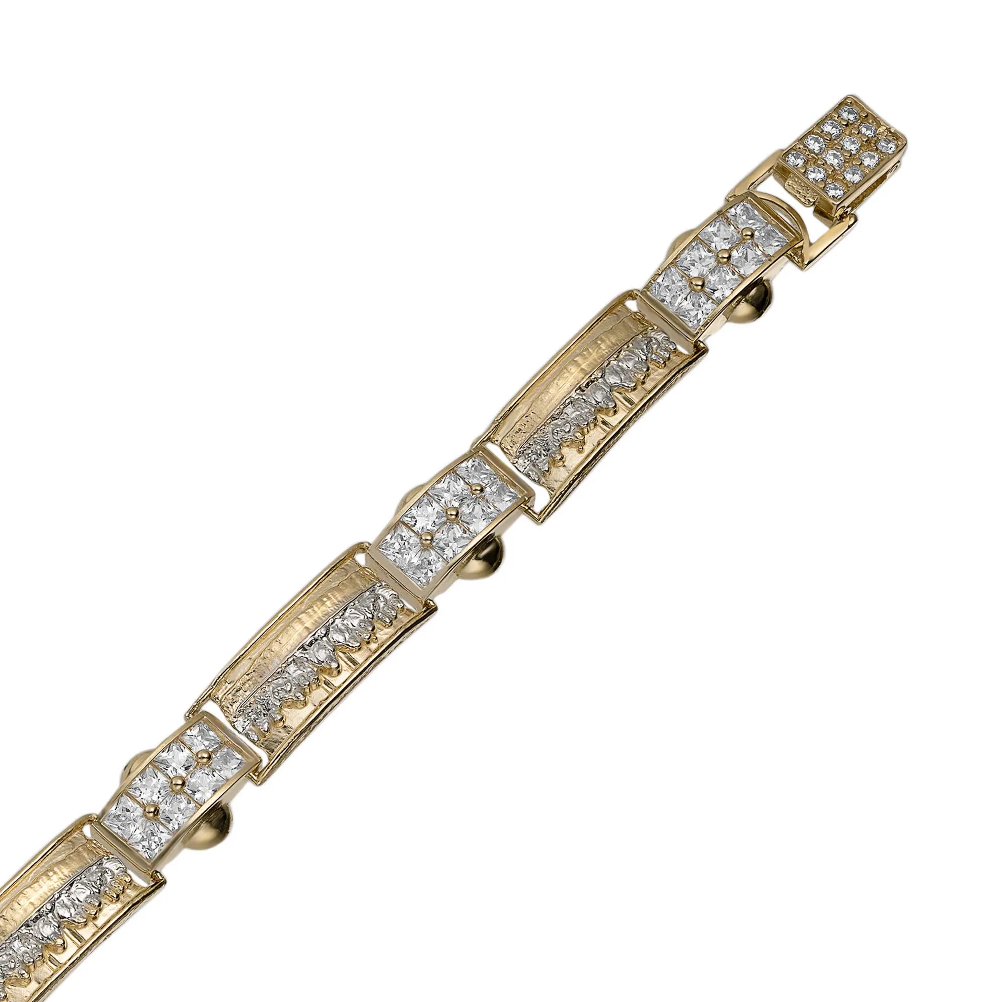 CZ Last Supper Bracelet Solid 10K Yellow White Gold