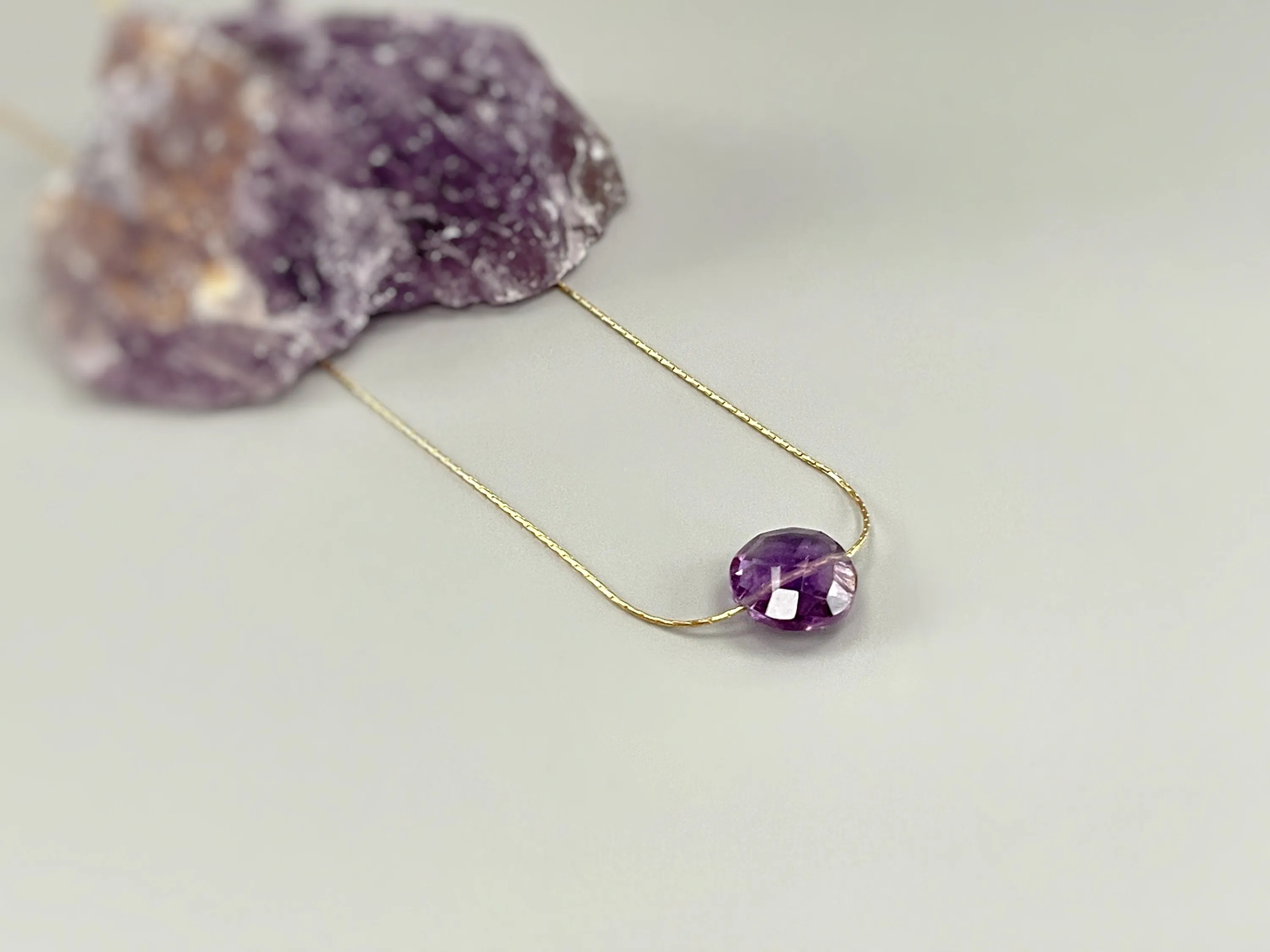 Dainty Amethyst Necklace Gold, Silver