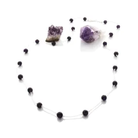 Dark Amethyst Beads Spaced on White Silk Cord necklace