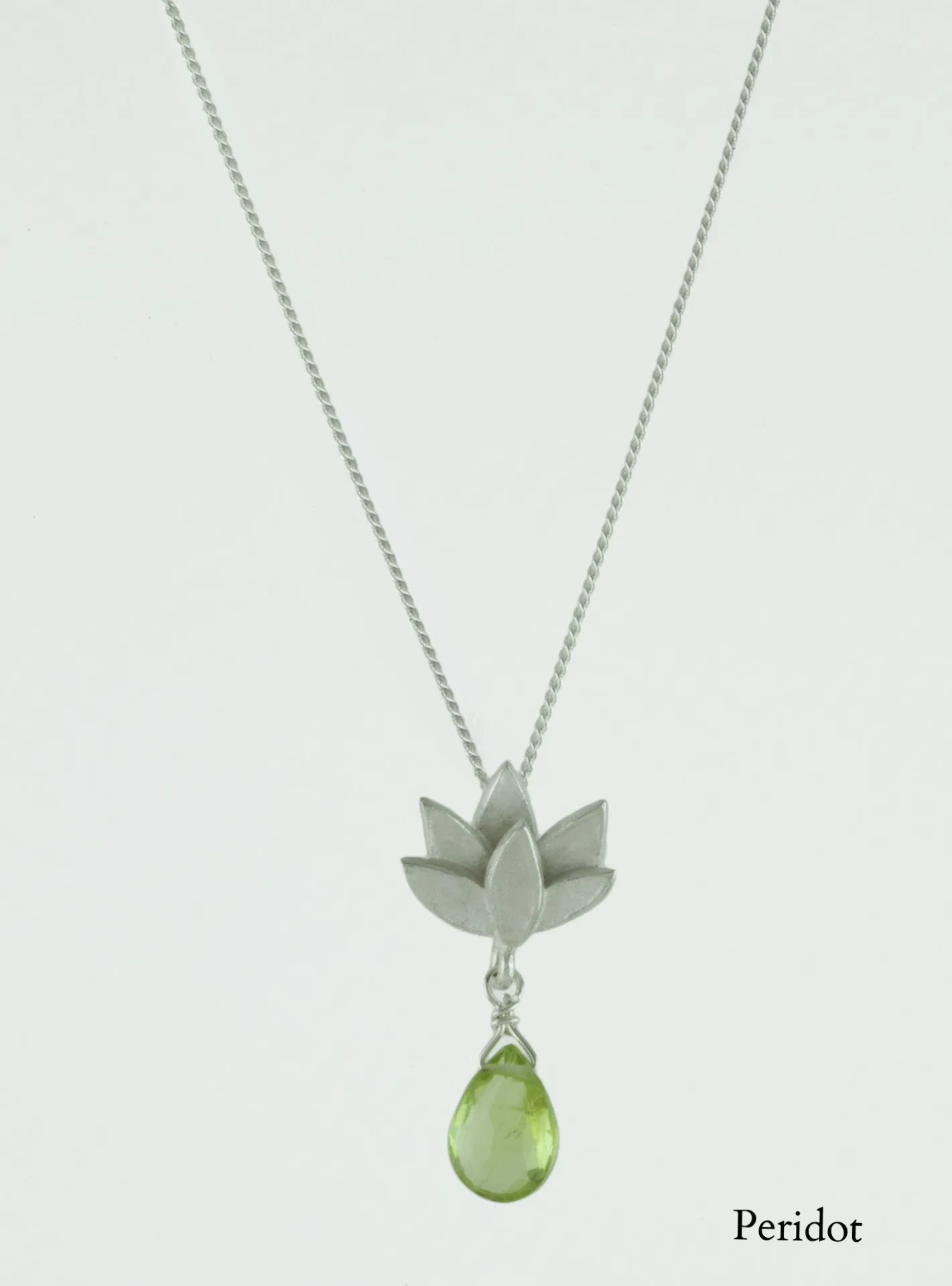 Deepa Flower Pendant Necklace with Gemstone in Silver