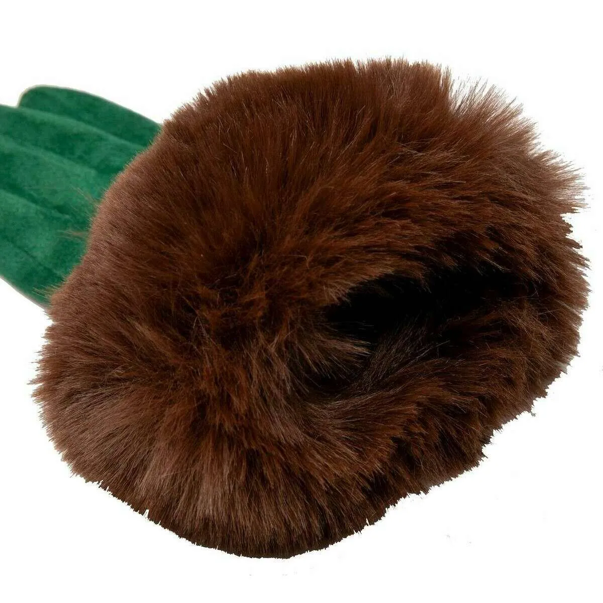 Dents Velour Lined Faux Suede Touchscreen Gloves - Emerald Green/Chocolate Brown