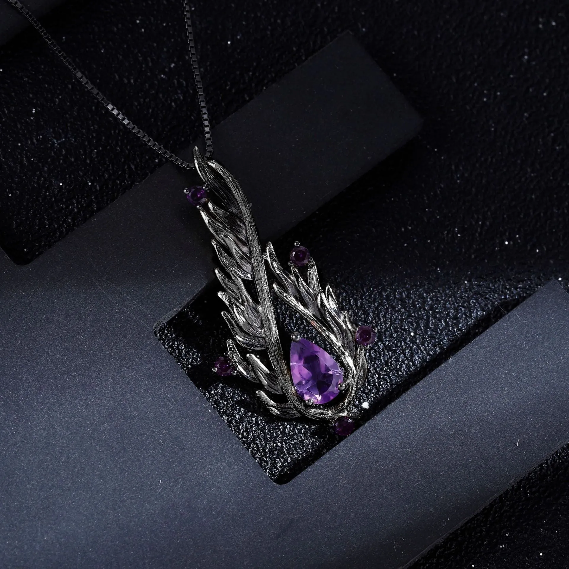 Designer High-grade Dark Retro Style Pendant- 925 Silver Natural Amethyst Pendant&Necklace!