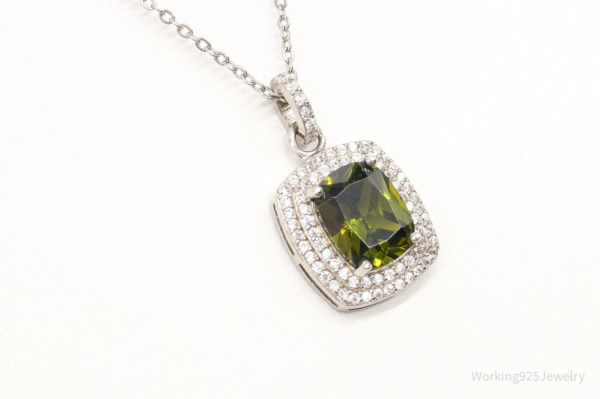 Designer Ryze Peridot Cubic Zirconia Sterling Silver Necklace