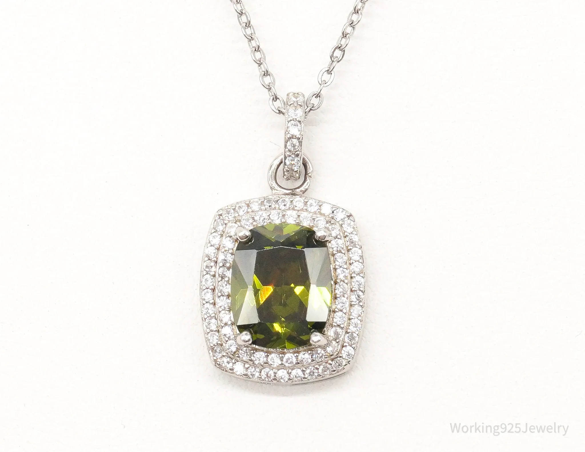 Designer Ryze Peridot Cubic Zirconia Sterling Silver Necklace