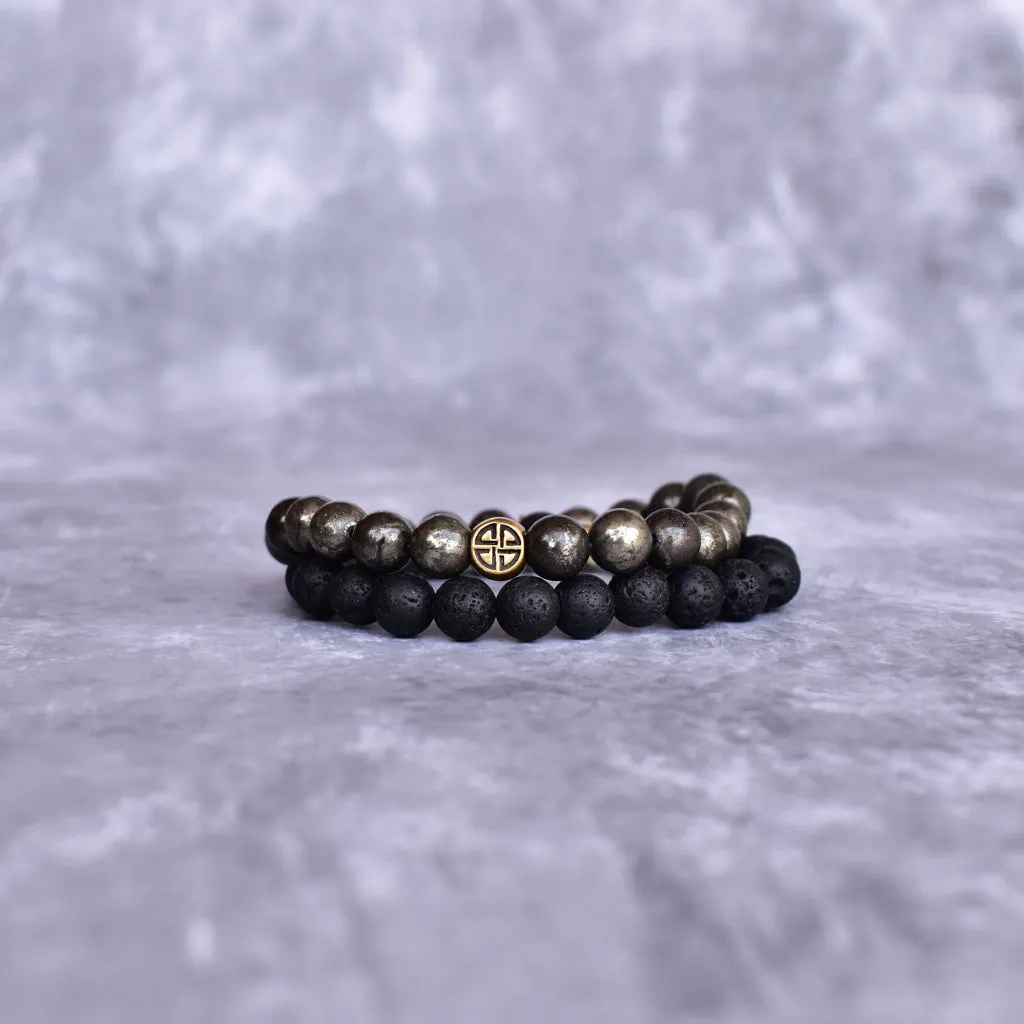 Dual Elemental - Pyrite & Lava Bead Bracelet