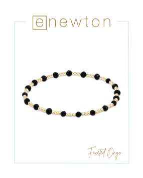 E Newton Gemstone Gold Sincerity Pattern 3mm Bracelet - Faceted Onyx