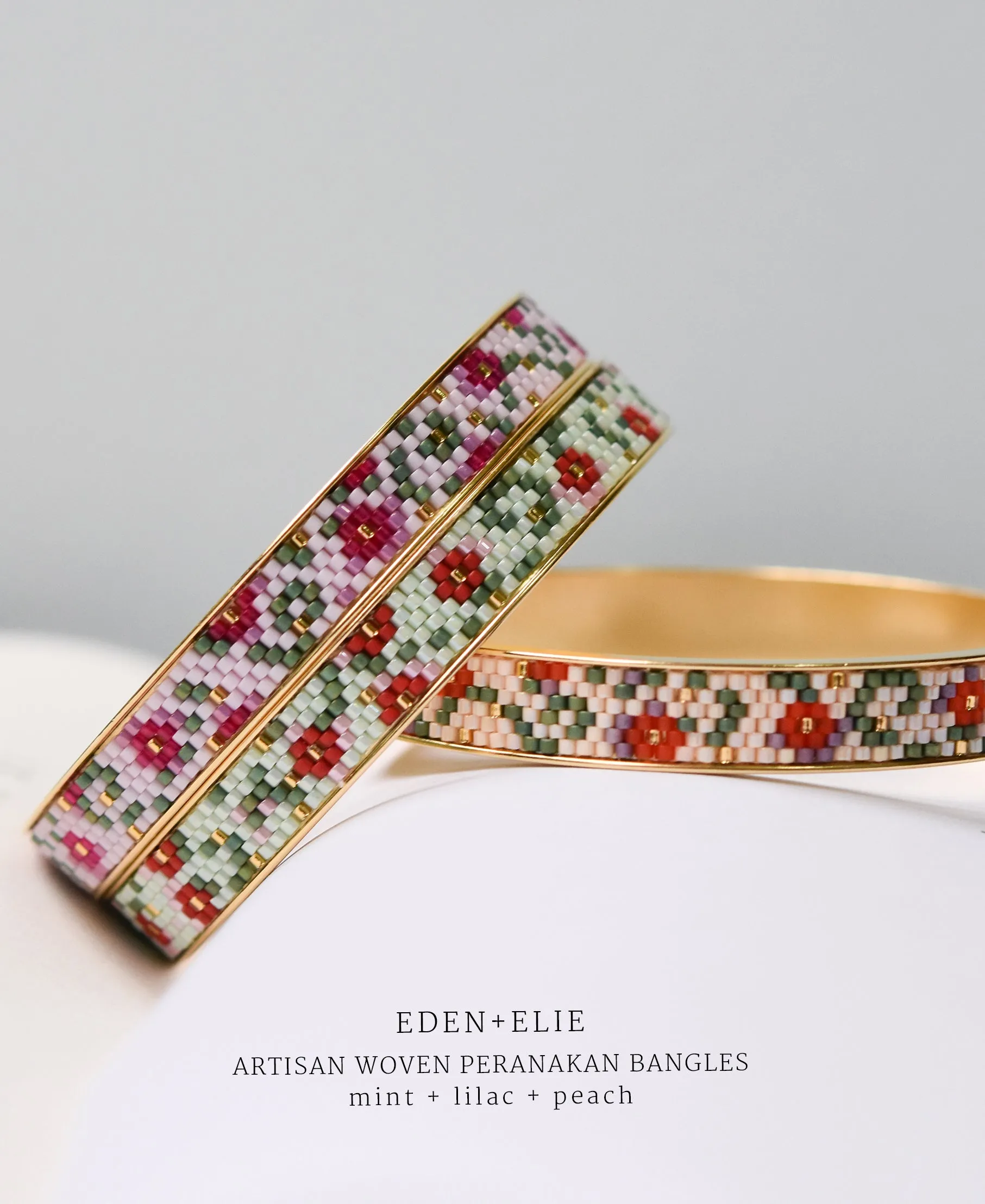 EDEN   ELIE Modern Peranakan gold narrow bangles set of 2 - mint   lilac