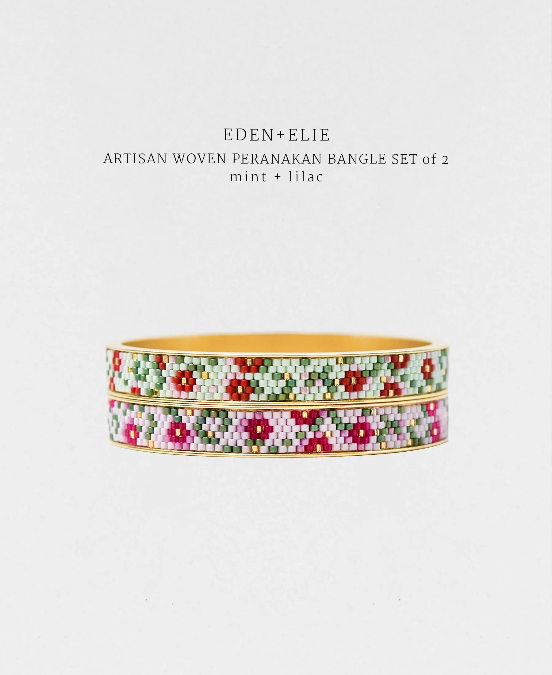 EDEN   ELIE Modern Peranakan gold narrow bangles set of 2 - mint   lilac