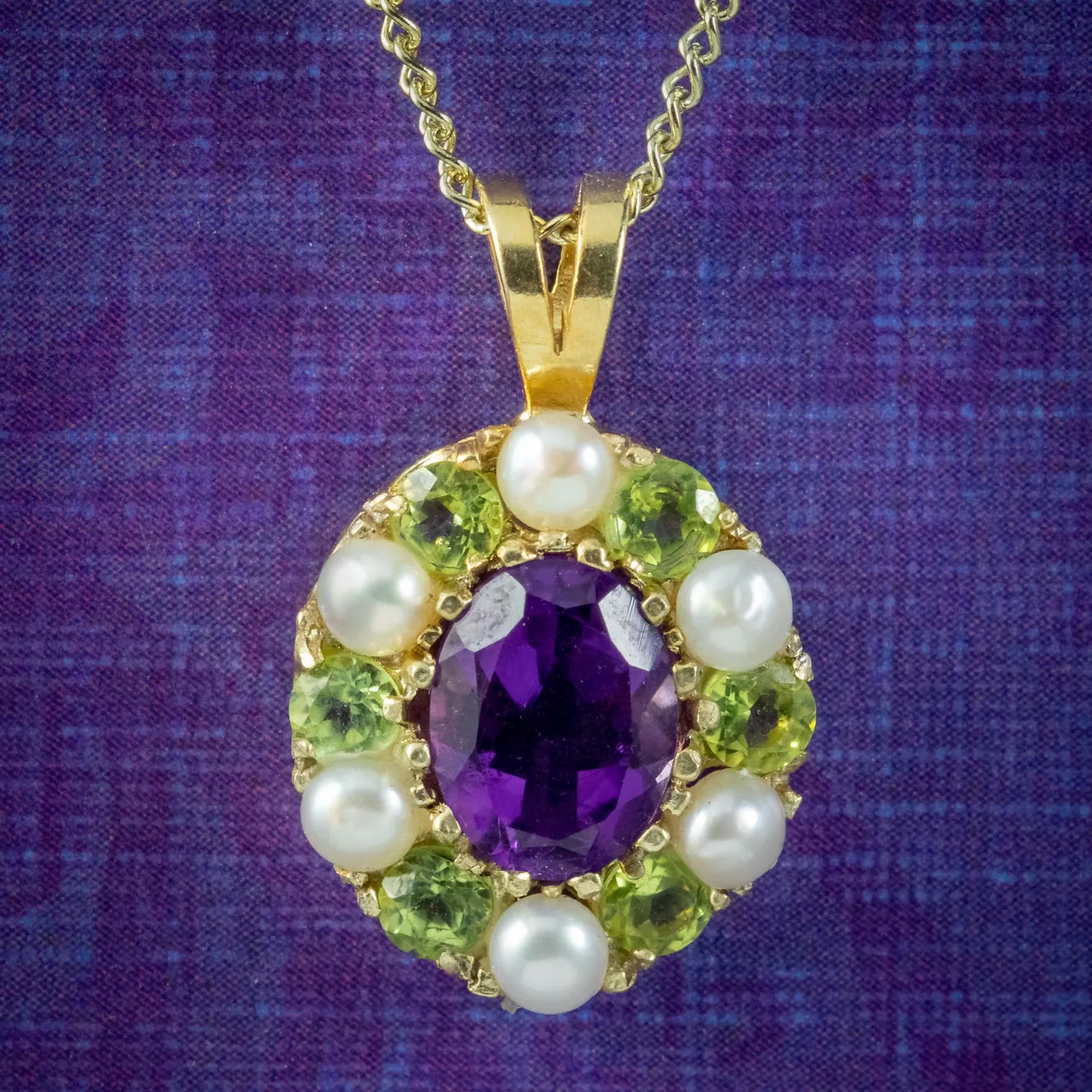 Edwardian Suffragette Style Pendant Necklace Amethyst Peridot Pearl