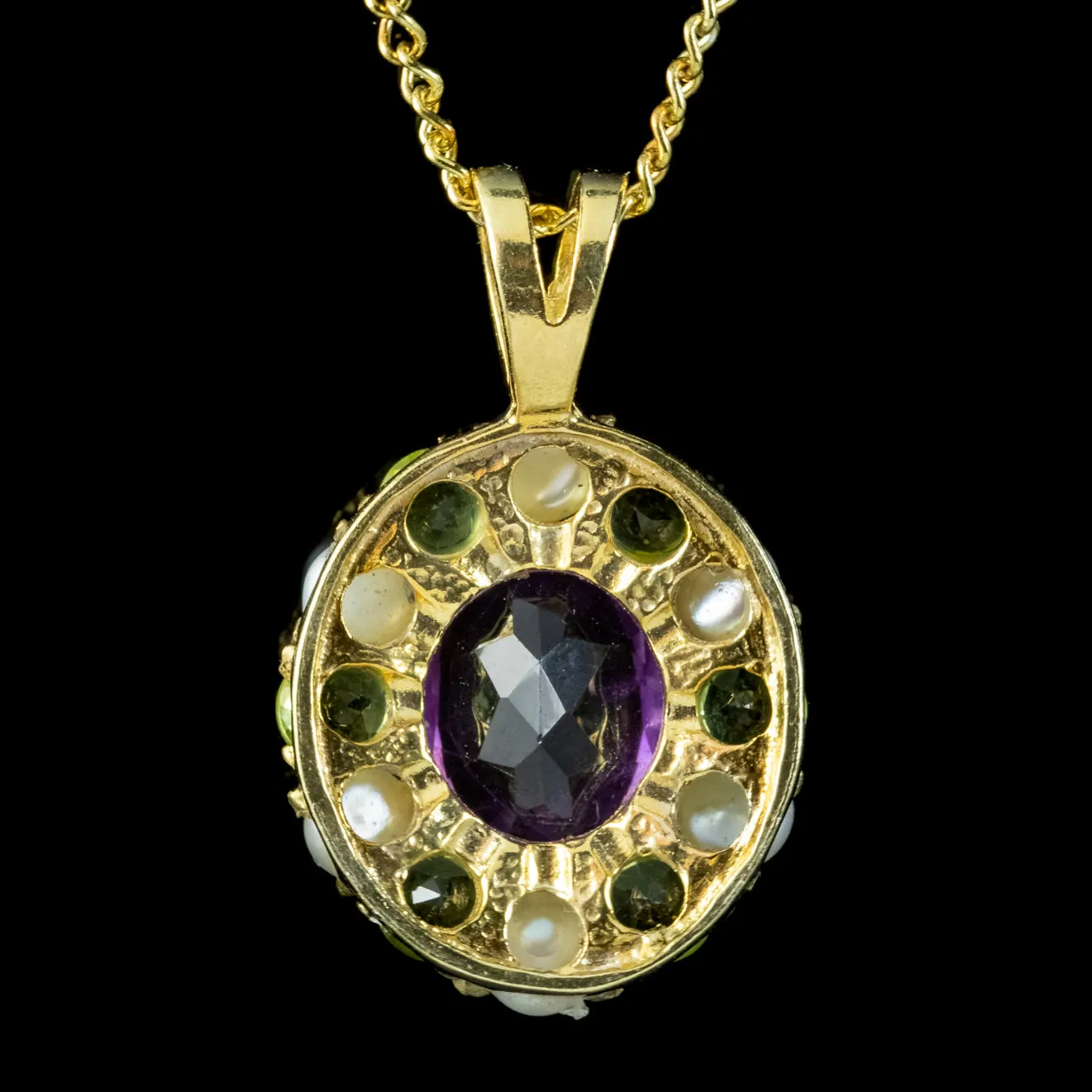 Edwardian Suffragette Style Pendant Necklace Amethyst Peridot Pearl