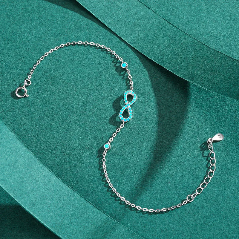 Elegant S925 Sterling Silver Turquoise Bracelet with Infinite Love Symbol