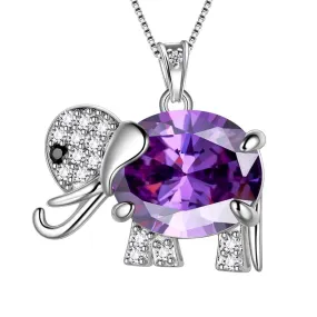 Elephant Birthstone February Amethyst Necklace Pendant Women Girls Jewelry Birthday Gift