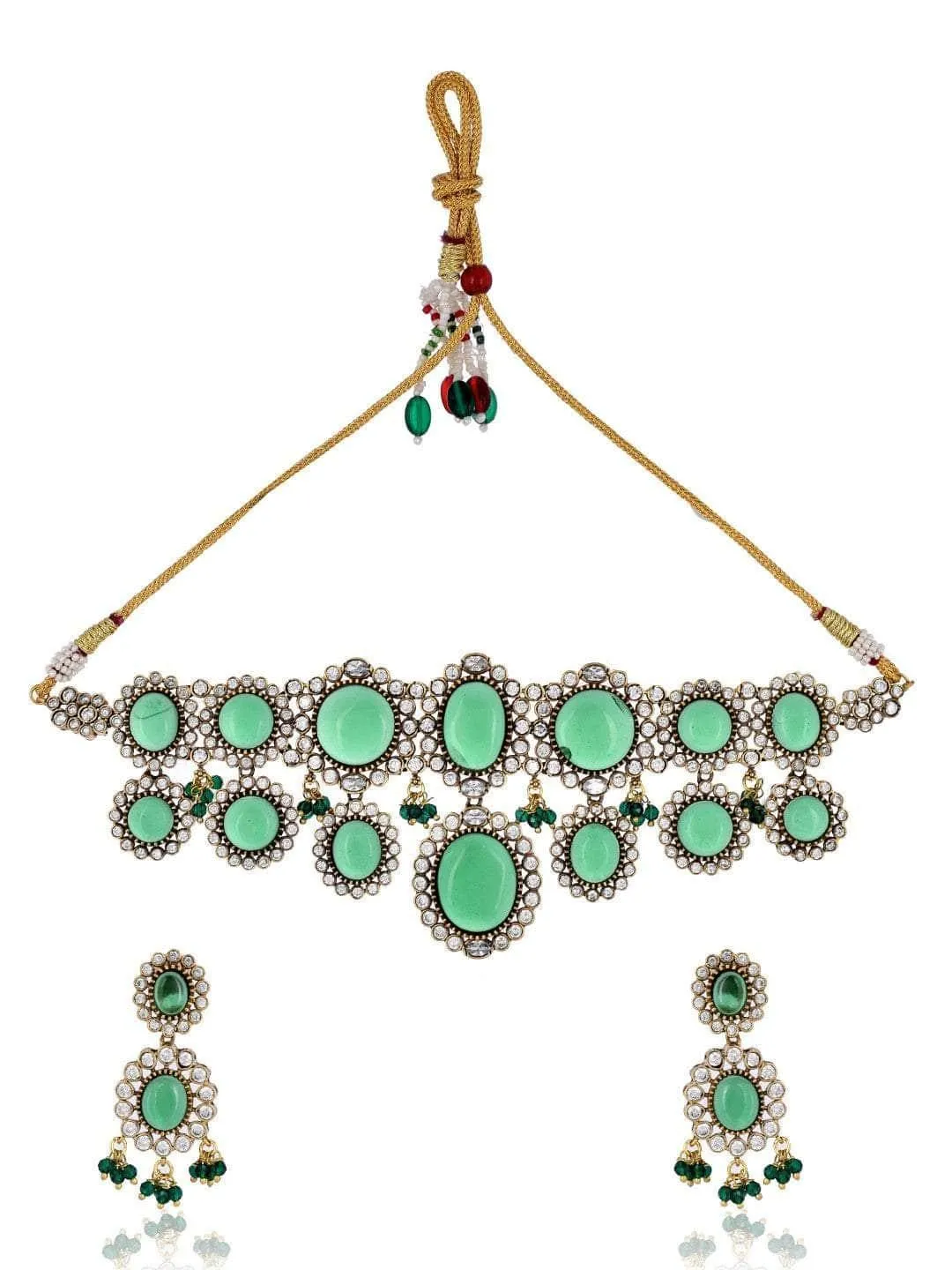 Emerald Green Kundan Pearl Necklace Set