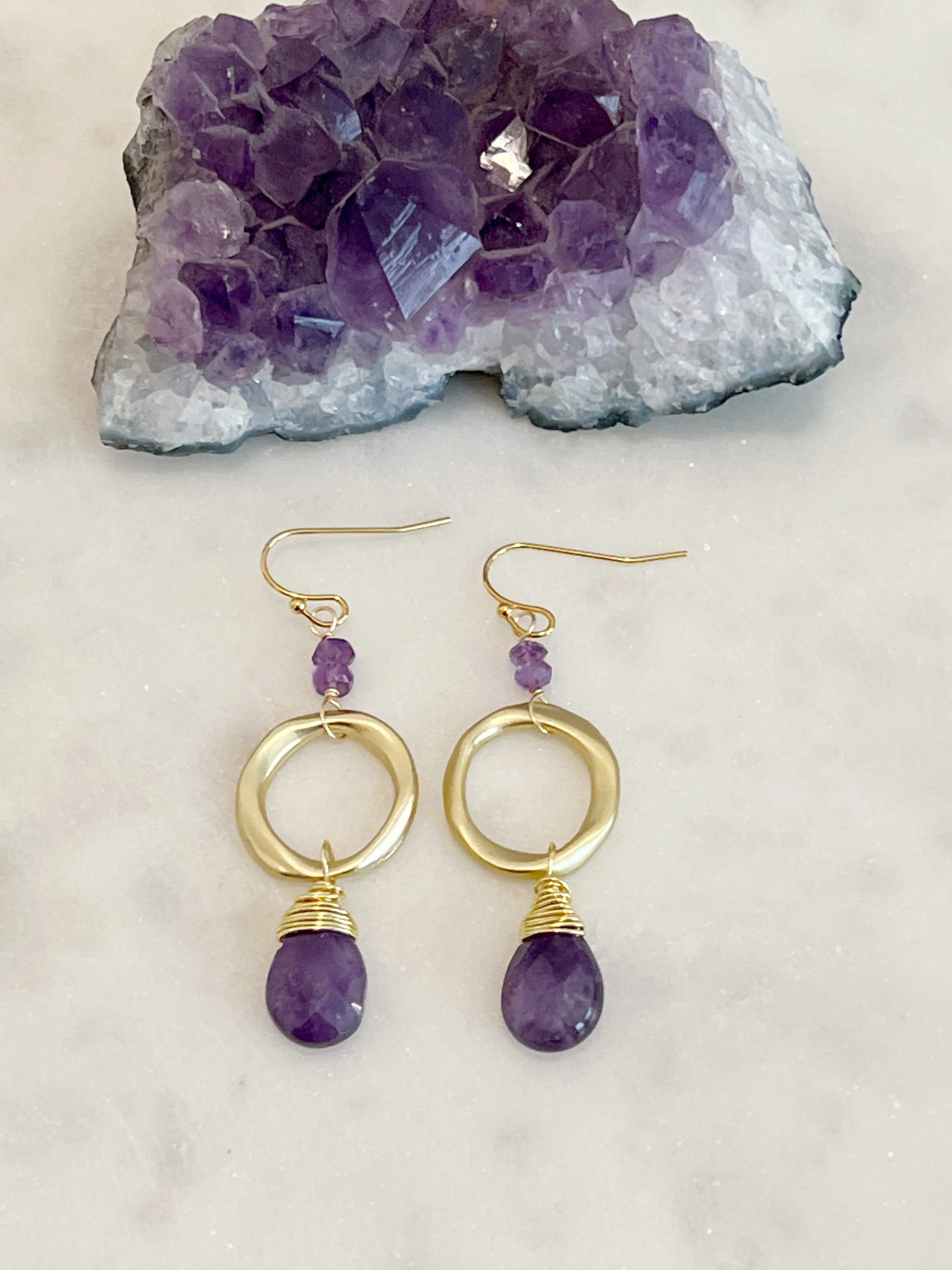 Emmi Amethyst & Gold Teardrop Earrings