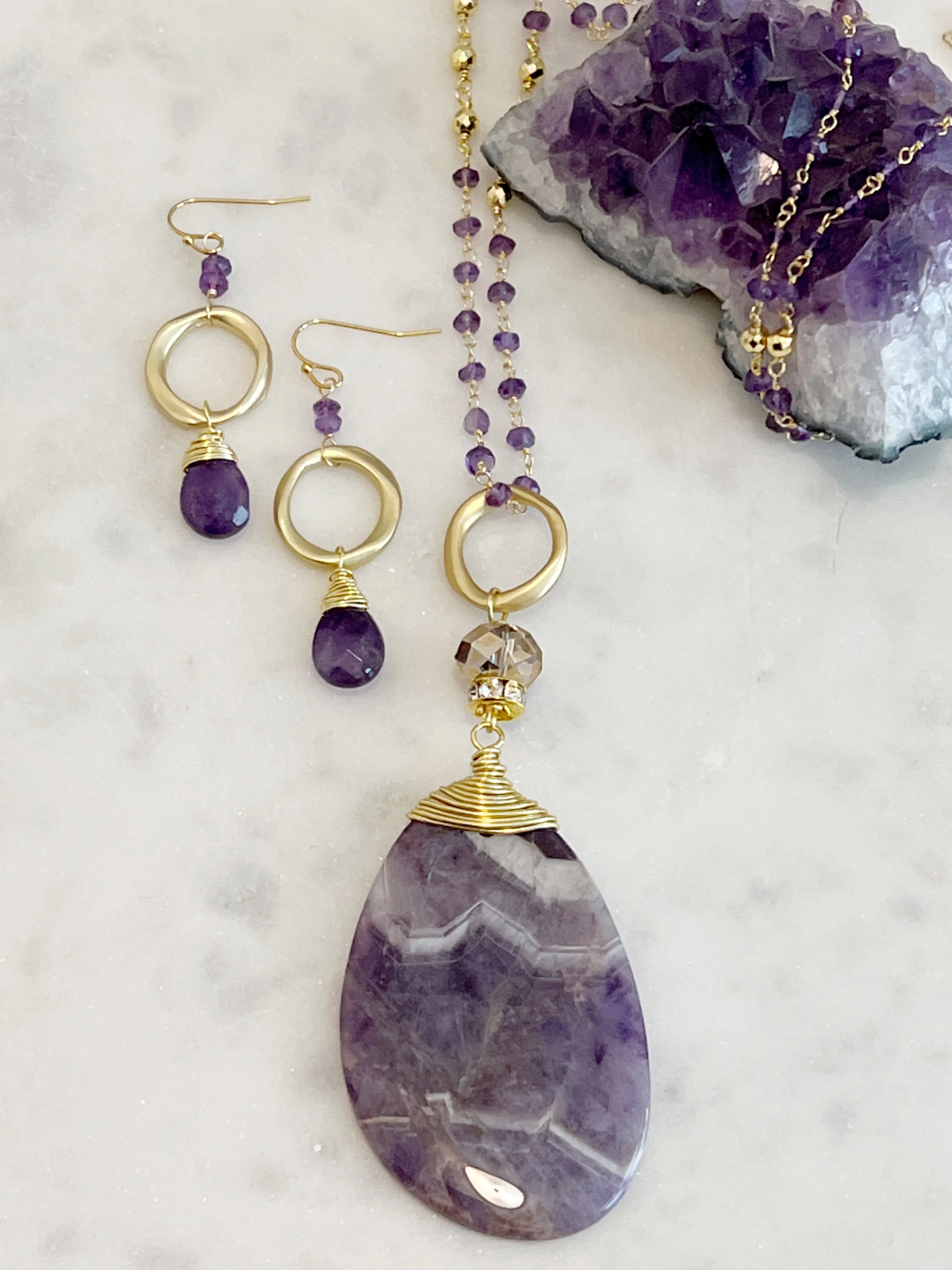 Emmi Amethyst & Gold Teardrop Earrings