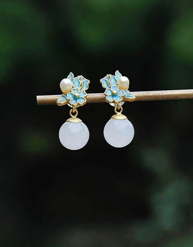 Enamel Painted Imitation Hetian Jade Needle Earrings