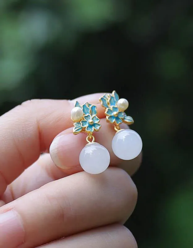 Enamel Painted Imitation Hetian Jade Needle Earrings