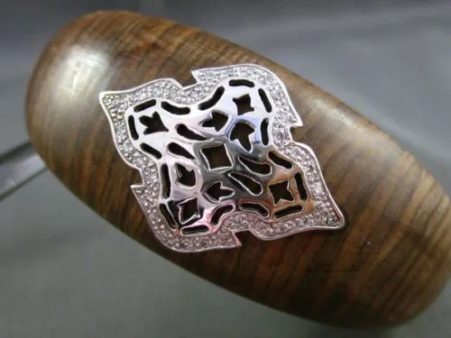 ESTATE .30CT DIAMOND 14KT WHITE GOLD HANDCRAFTED FILIGREE WOODEN BANGLE BRACELET