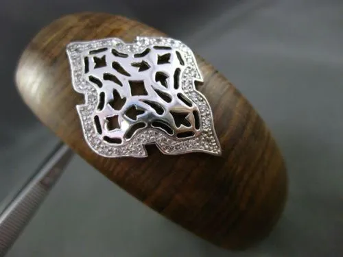 ESTATE .30CT DIAMOND 14KT WHITE GOLD HANDCRAFTED FILIGREE WOODEN BANGLE BRACELET